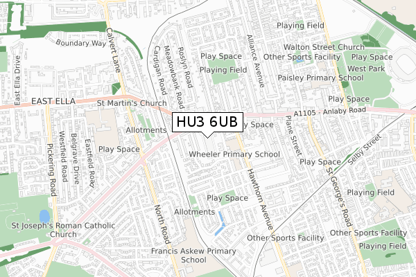 HU3 6UB map - small scale - OS Open Zoomstack (Ordnance Survey)