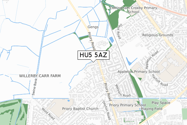 HU5 5AZ map - small scale - OS Open Zoomstack (Ordnance Survey)