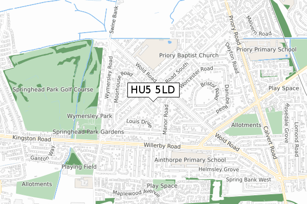 HU5 5LD map - small scale - OS Open Zoomstack (Ordnance Survey)