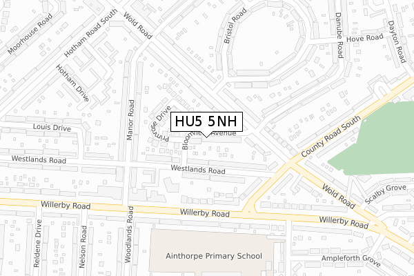 HU5 5NH map - large scale - OS Open Zoomstack (Ordnance Survey)