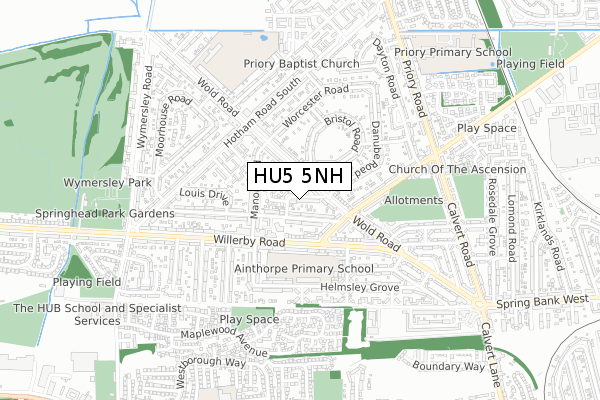 HU5 5NH map - small scale - OS Open Zoomstack (Ordnance Survey)