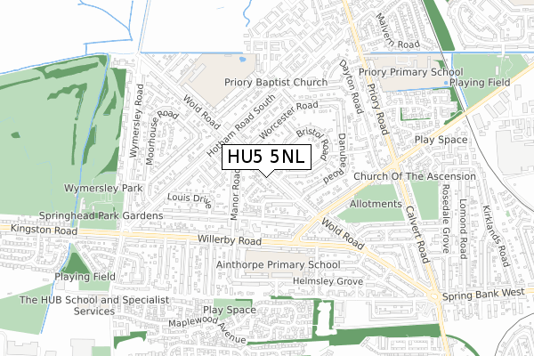 HU5 5NL map - small scale - OS Open Zoomstack (Ordnance Survey)