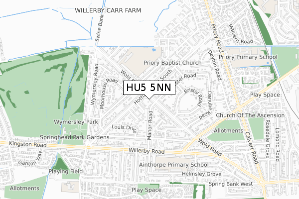 HU5 5NN map - small scale - OS Open Zoomstack (Ordnance Survey)