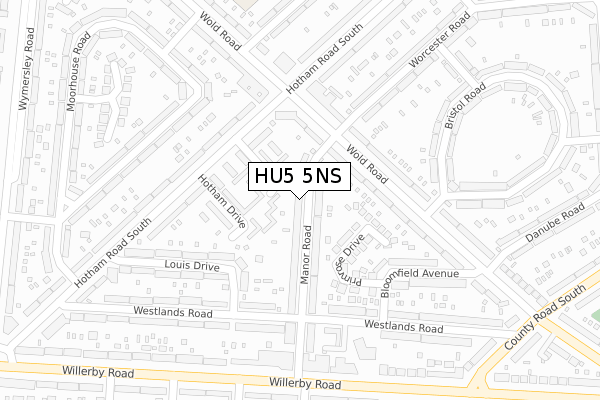 HU5 5NS map - large scale - OS Open Zoomstack (Ordnance Survey)