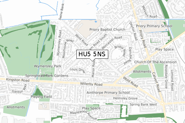 HU5 5NS map - small scale - OS Open Zoomstack (Ordnance Survey)