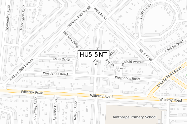 HU5 5NT map - large scale - OS Open Zoomstack (Ordnance Survey)