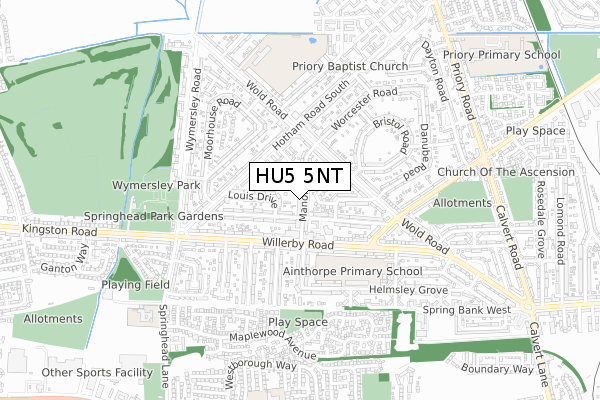 HU5 5NT map - small scale - OS Open Zoomstack (Ordnance Survey)