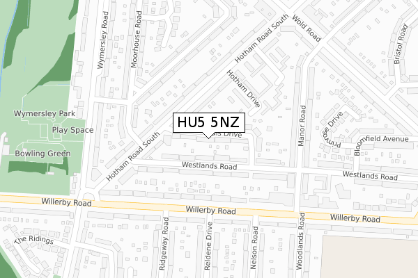 HU5 5NZ map - large scale - OS Open Zoomstack (Ordnance Survey)