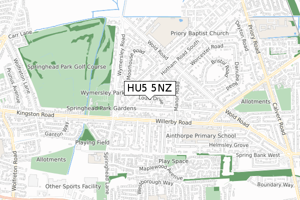 HU5 5NZ map - small scale - OS Open Zoomstack (Ordnance Survey)