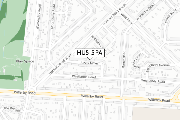 HU5 5PA map - large scale - OS Open Zoomstack (Ordnance Survey)