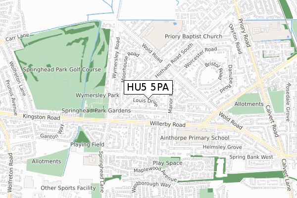 HU5 5PA map - small scale - OS Open Zoomstack (Ordnance Survey)