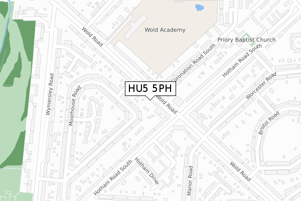 HU5 5PH map - large scale - OS Open Zoomstack (Ordnance Survey)