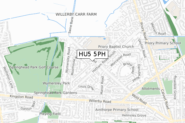 HU5 5PH map - small scale - OS Open Zoomstack (Ordnance Survey)