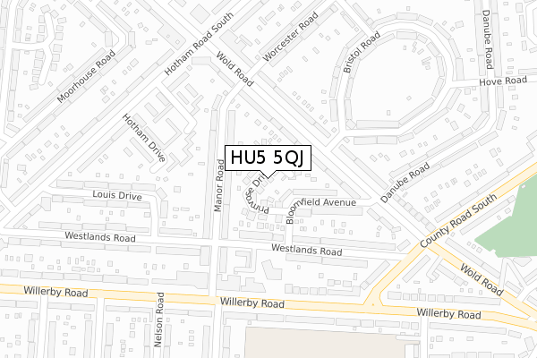 HU5 5QJ map - large scale - OS Open Zoomstack (Ordnance Survey)