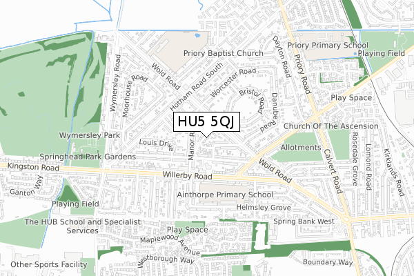 HU5 5QJ map - small scale - OS Open Zoomstack (Ordnance Survey)