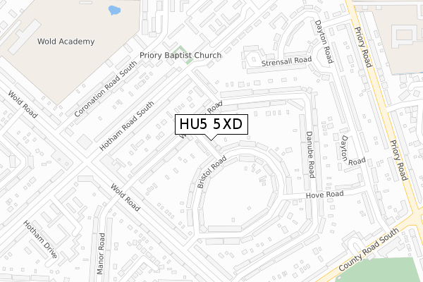 HU5 5XD map - large scale - OS Open Zoomstack (Ordnance Survey)