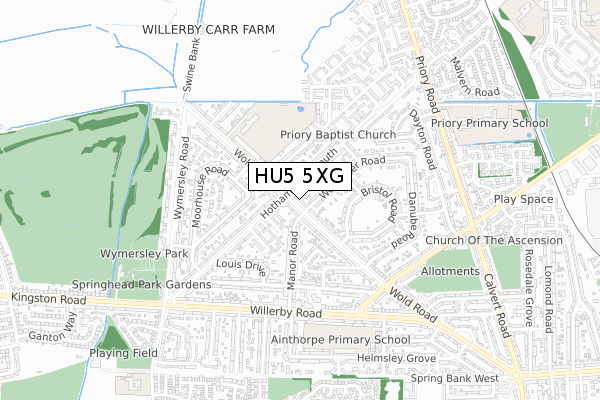 HU5 5XG map - small scale - OS Open Zoomstack (Ordnance Survey)