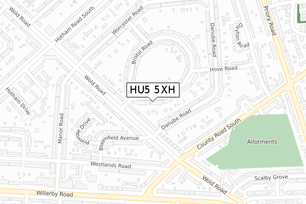 HU5 5XH map - large scale - OS Open Zoomstack (Ordnance Survey)