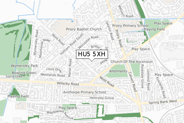 HU5 5XH map - small scale - OS Open Zoomstack (Ordnance Survey)