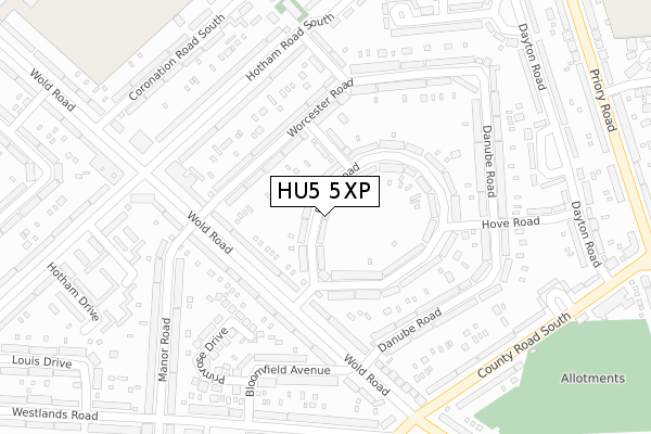 HU5 5XP map - large scale - OS Open Zoomstack (Ordnance Survey)