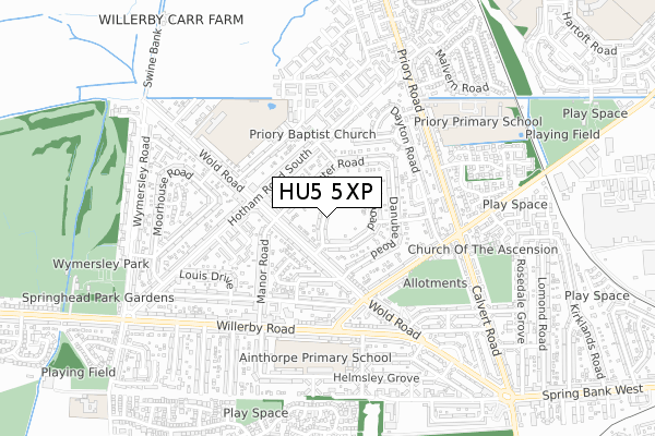 HU5 5XP map - small scale - OS Open Zoomstack (Ordnance Survey)