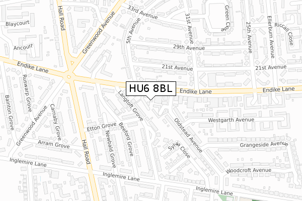 HU6 8BL map - large scale - OS Open Zoomstack (Ordnance Survey)