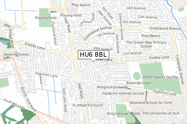 HU6 8BL map - small scale - OS Open Zoomstack (Ordnance Survey)