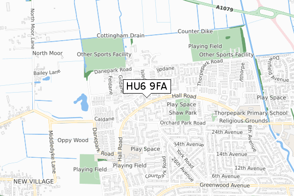 HU6 9FA map - small scale - OS Open Zoomstack (Ordnance Survey)