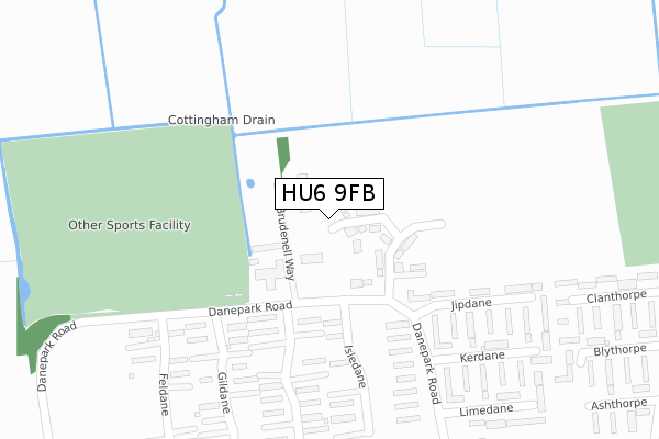 HU6 9FB map - large scale - OS Open Zoomstack (Ordnance Survey)