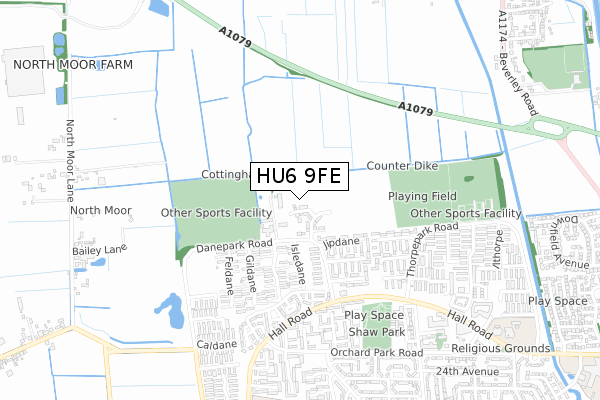 HU6 9FE map - small scale - OS Open Zoomstack (Ordnance Survey)