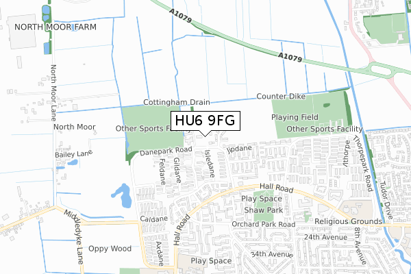 HU6 9FG map - small scale - OS Open Zoomstack (Ordnance Survey)