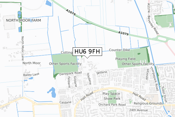 HU6 9FH map - small scale - OS Open Zoomstack (Ordnance Survey)