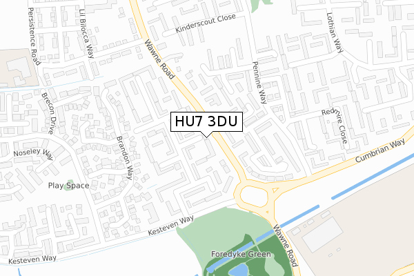 HU7 3DU map - large scale - OS Open Zoomstack (Ordnance Survey)