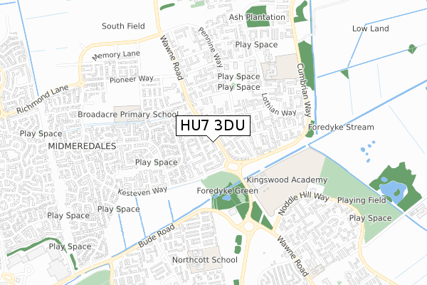 HU7 3DU map - small scale - OS Open Zoomstack (Ordnance Survey)