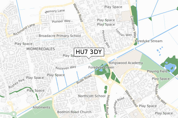 HU7 3DY map - small scale - OS Open Zoomstack (Ordnance Survey)