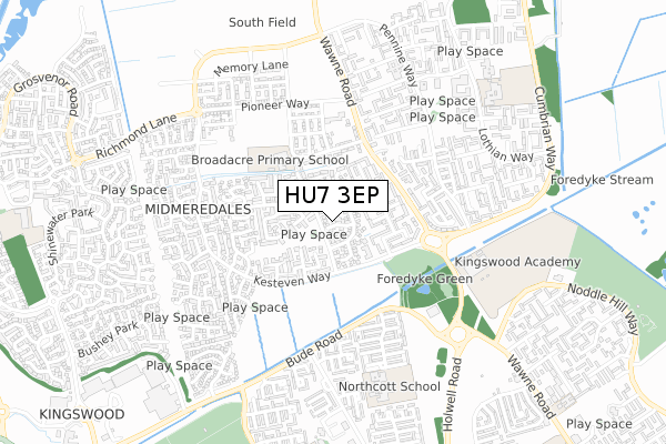 HU7 3EP map - small scale - OS Open Zoomstack (Ordnance Survey)