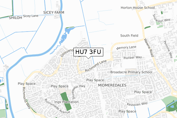 HU7 3FU map - small scale - OS Open Zoomstack (Ordnance Survey)