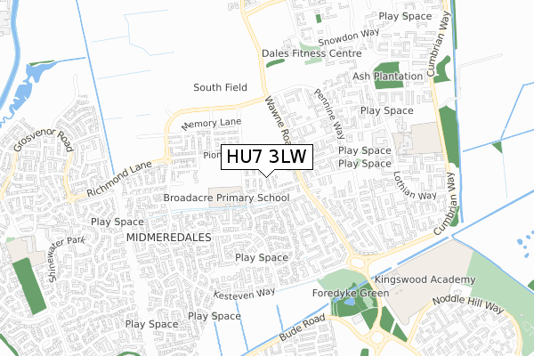 HU7 3LW map - small scale - OS Open Zoomstack (Ordnance Survey)