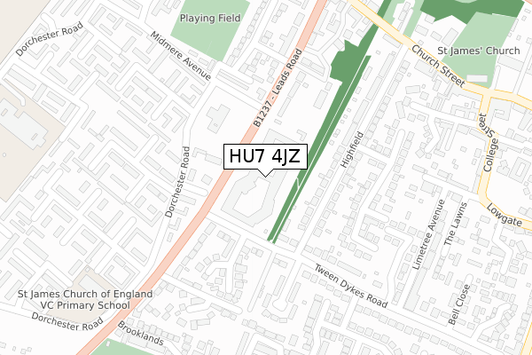 HU7 4JZ map - large scale - OS Open Zoomstack (Ordnance Survey)