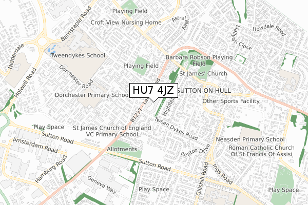 HU7 4JZ map - small scale - OS Open Zoomstack (Ordnance Survey)