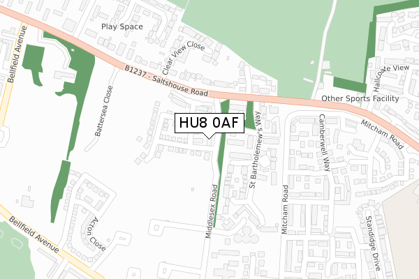 HU8 0AF map - large scale - OS Open Zoomstack (Ordnance Survey)