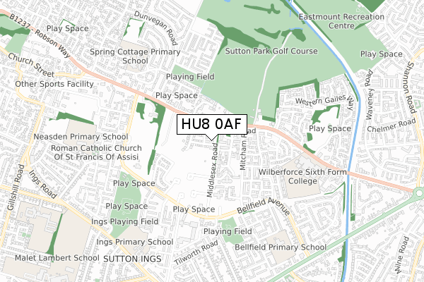 HU8 0AF map - small scale - OS Open Zoomstack (Ordnance Survey)