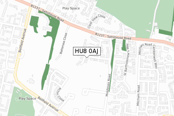 HU8 0AJ map - large scale - OS Open Zoomstack (Ordnance Survey)