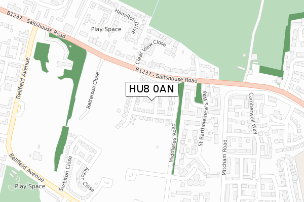 HU8 0AN map - large scale - OS Open Zoomstack (Ordnance Survey)