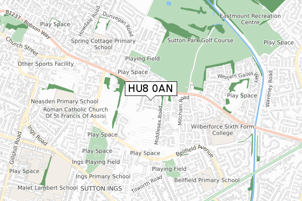 HU8 0AN map - small scale - OS Open Zoomstack (Ordnance Survey)