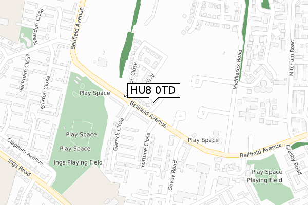 HU8 0TD map - large scale - OS Open Zoomstack (Ordnance Survey)