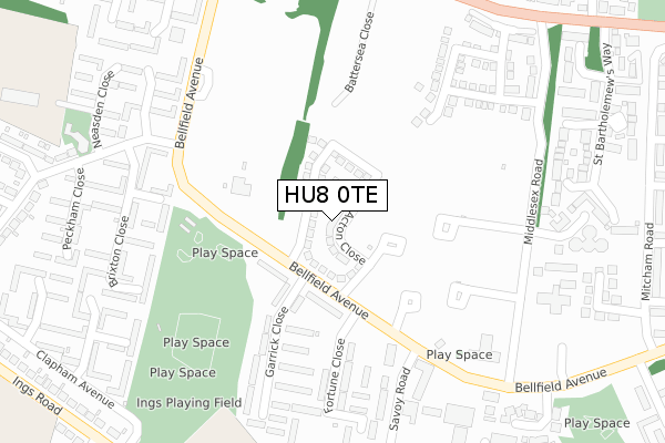 HU8 0TE map - large scale - OS Open Zoomstack (Ordnance Survey)