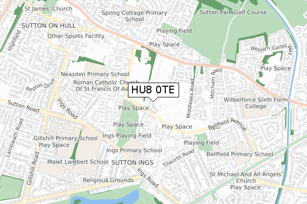 HU8 0TE map - small scale - OS Open Zoomstack (Ordnance Survey)