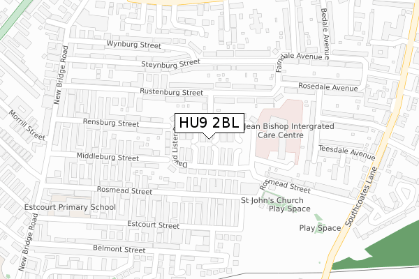 HU9 2BL map - large scale - OS Open Zoomstack (Ordnance Survey)