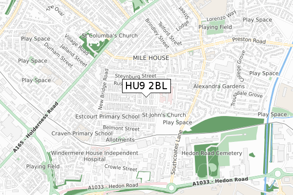 HU9 2BL map - small scale - OS Open Zoomstack (Ordnance Survey)